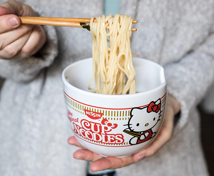 Hello Kitty Cup Noodles Ceramic Ramen Bowl Set With Wooden Chopsticks Photo With Ramen In The Bowl