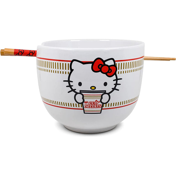 Hello Kitty Cup Noodles Ceramic Ramen Bowl Set With Wooden Chopsticks