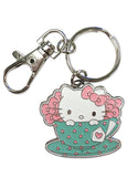 Hello Kitty In Tea Cup Enamel Metal Keychain
