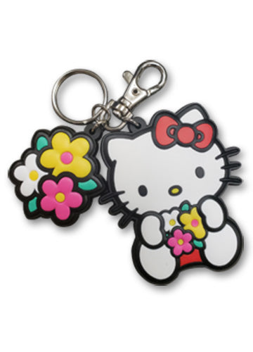 Hello Kitty Sitting With Flowers Keychain