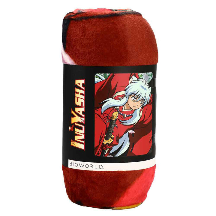 Inuyasha Fleece Throw Blanket Rolled Up With Belly Band Packaging