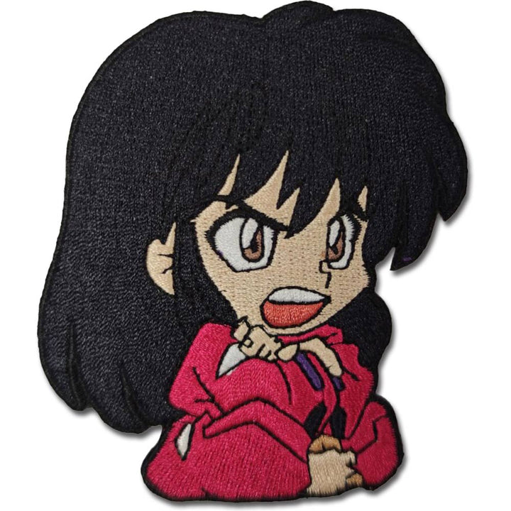 An embroidered patch depicting a sitting Inuyasha in human form from the anime and manga series, with a predominantly black and red outfit.