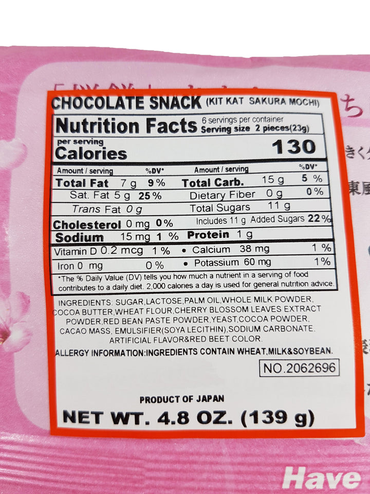 Nestle Japanese Kit Kat Sakura Mochi Cherry Blossom Limited Edition Nutrition Info
