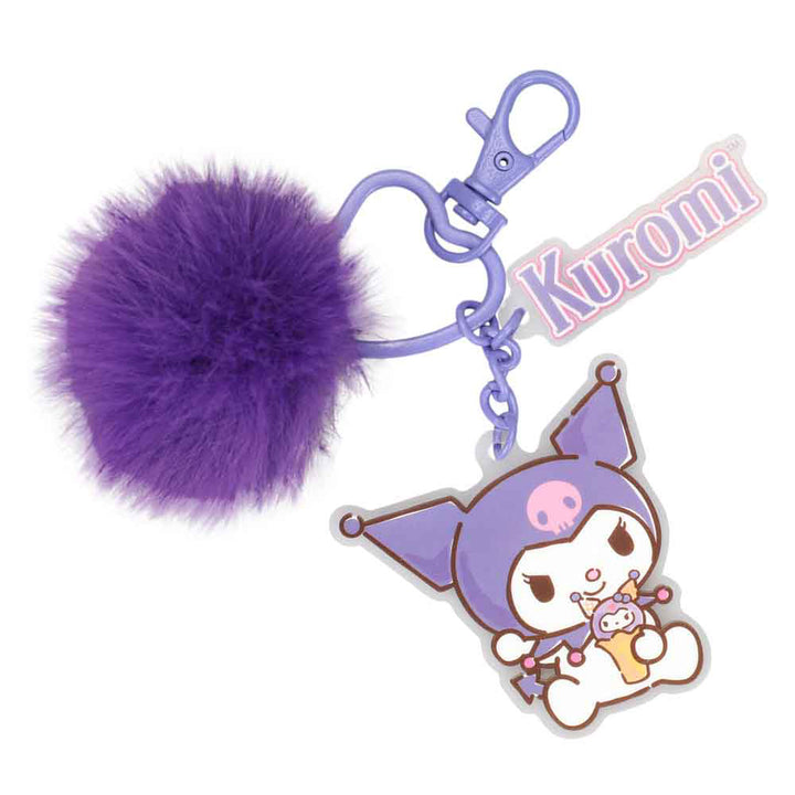 Kuromi Multi Charm Pom Pom Keychain Heart Shaped Keyring and Charms