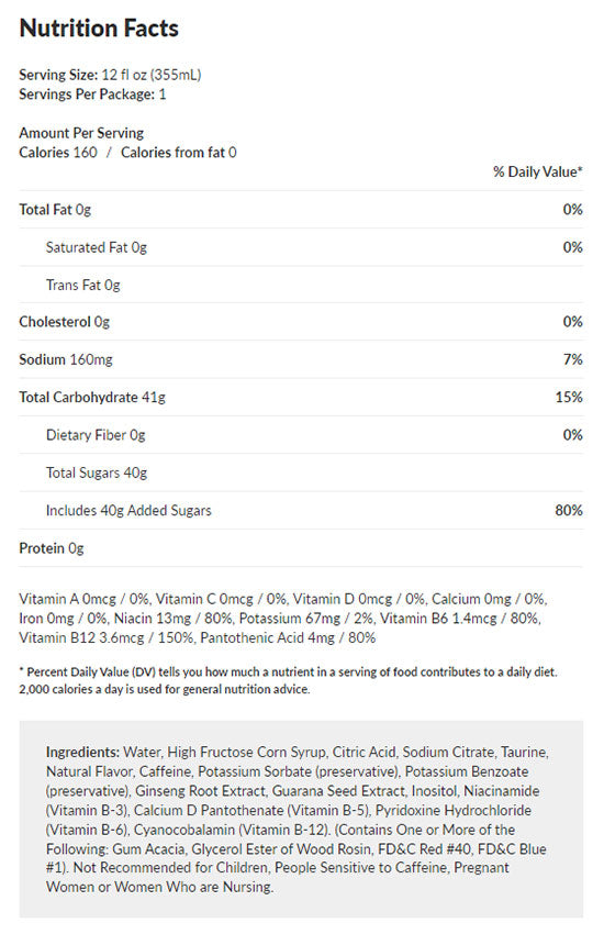 My Hero Academia One For All Energy Drink Nutrition Facts