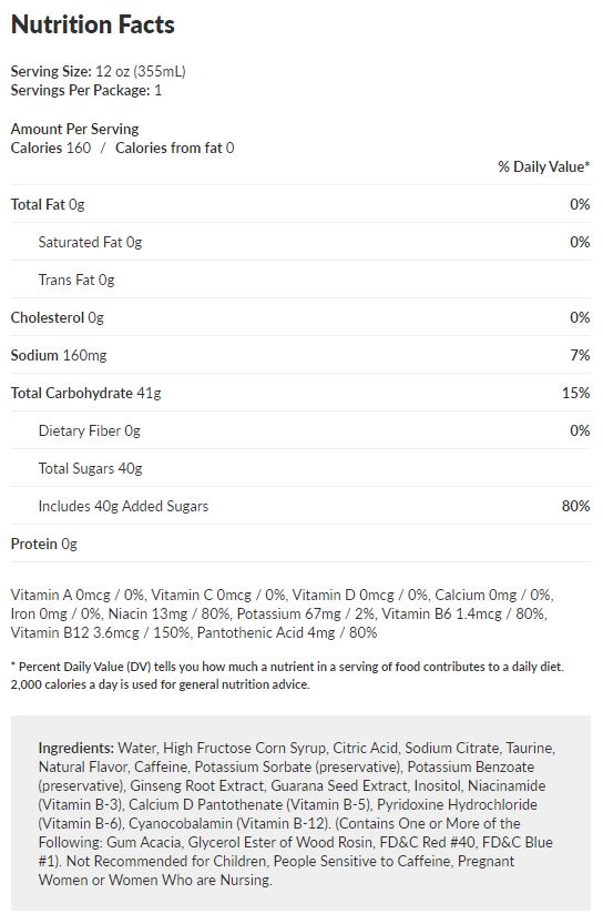 My Hero Academia Plus Ultra Energy Drink Nutrition Facts