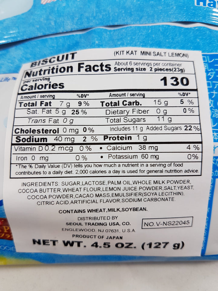 Nestle Japanese Kit Kat Salt Lemon Limited Edition Nutrition Facts