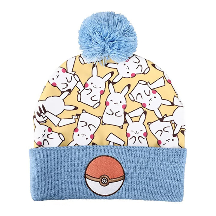 Pokemon Pikachu AOP Blue Yellow Pom Beanie Hat