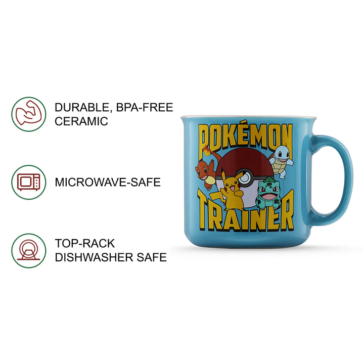 Pokemon Trainer Starters Ceramic Camper Mug 20 oz Microwave and Dishwasher Safe 
