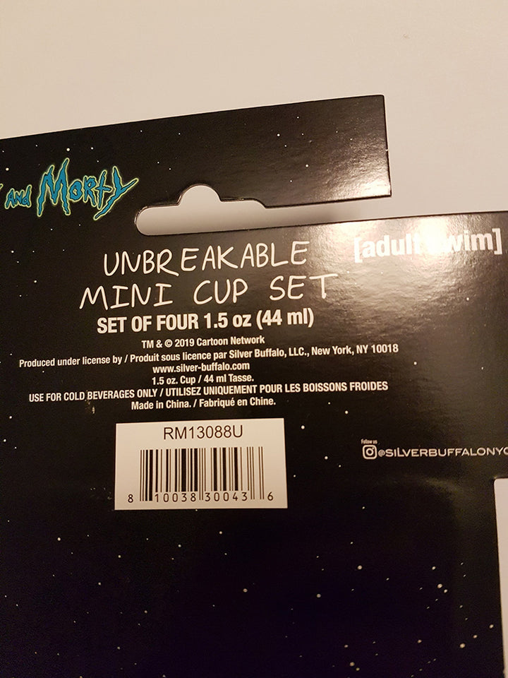 Rick & Morty Unbreakable Mini Collectible Cups 1.5 oz Back Cose Up