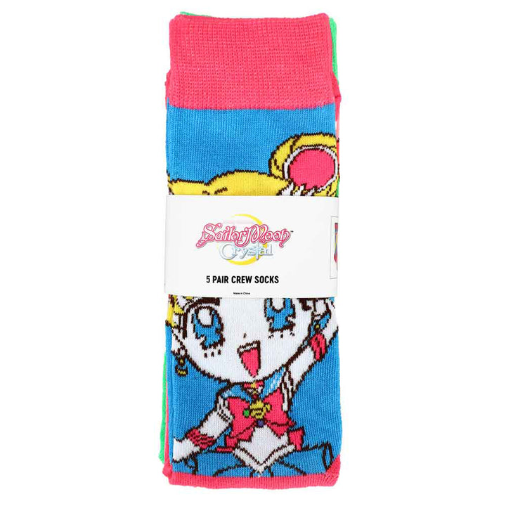 Sailor Moon Striped Crew Socks 5-Pack Set With Belly Band PAckaging