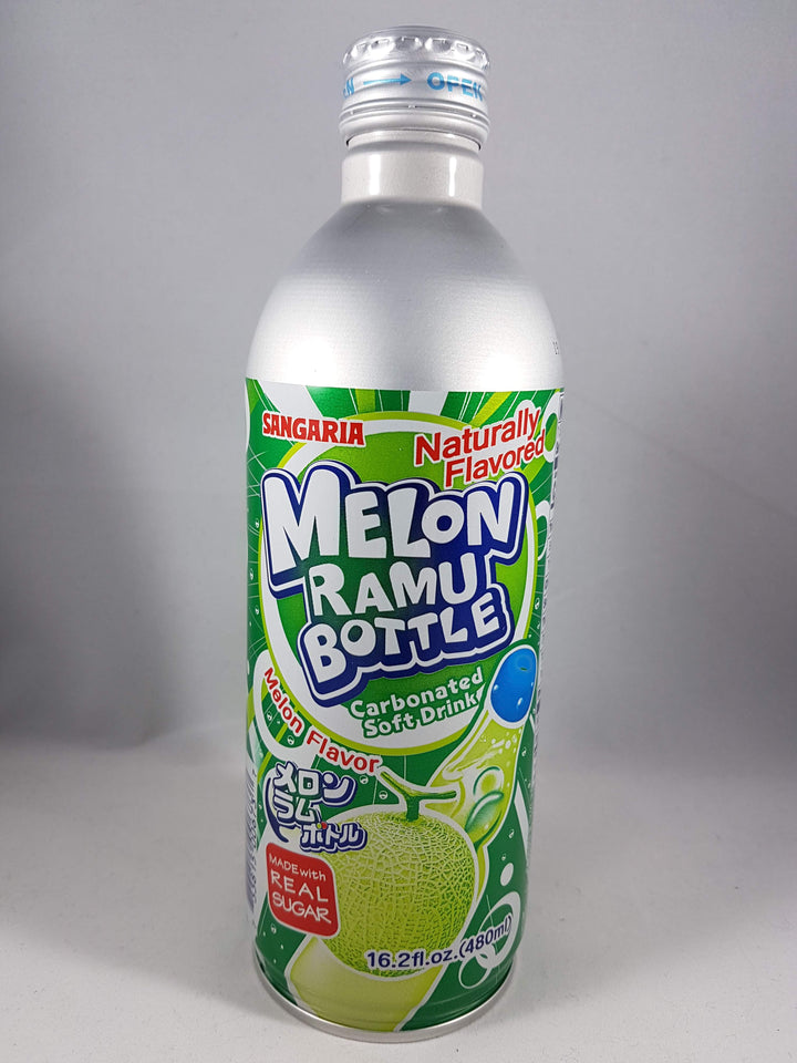 Sangaria Melon Ramu Bottled Soda 16.2 oz Left Side