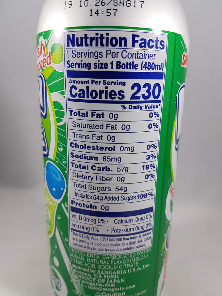 Sangaria Melon Ramu Bottled Soda 16.2 oz Nutrition Facts