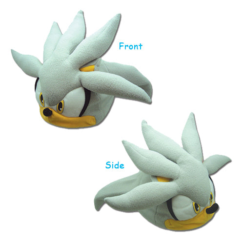 Silver The Hedgehog fleece hat from Sonic The Hedgehog video game series, showing front and side views.