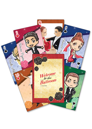 A set of colorful playing cards featuring characters and elements related to the anime & manga series 'Welcome To The Ballroom'.