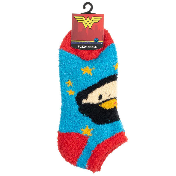 Wonder Woman Fuzzy Ankle Socks With Custom Hanging Header Card Packaging