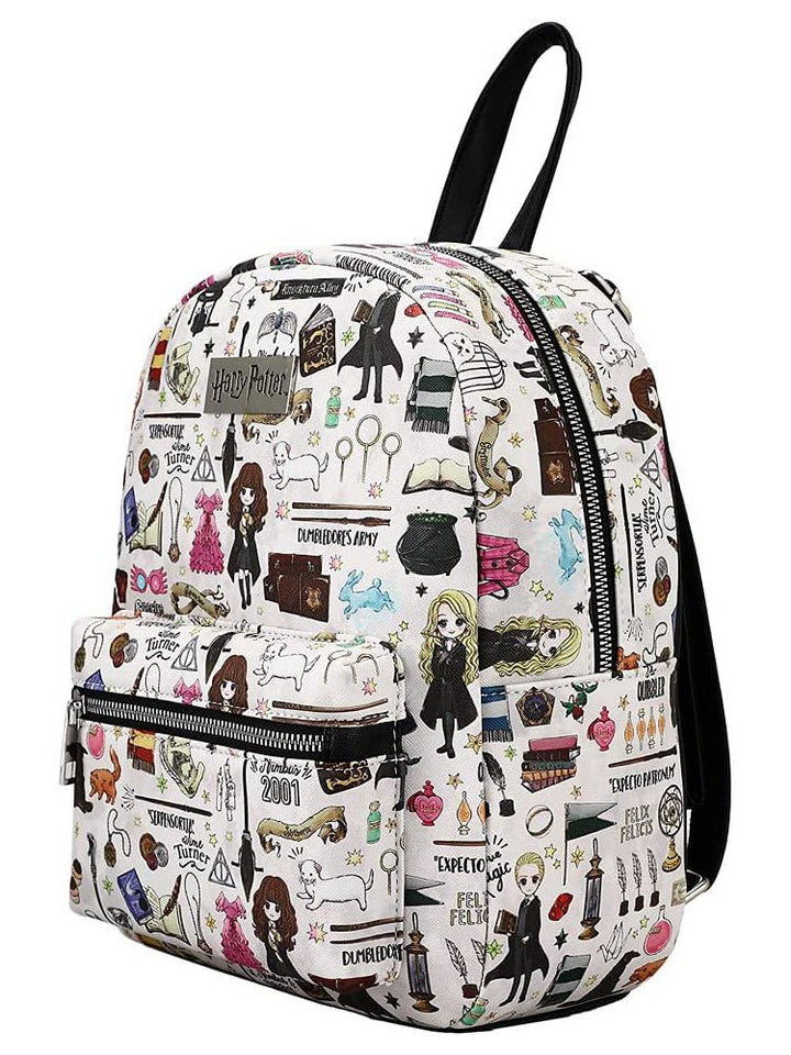 Harry Potter Hogwarts Chibi Characters & Icons All Over Print White Mini Backpack - Shadow Anime