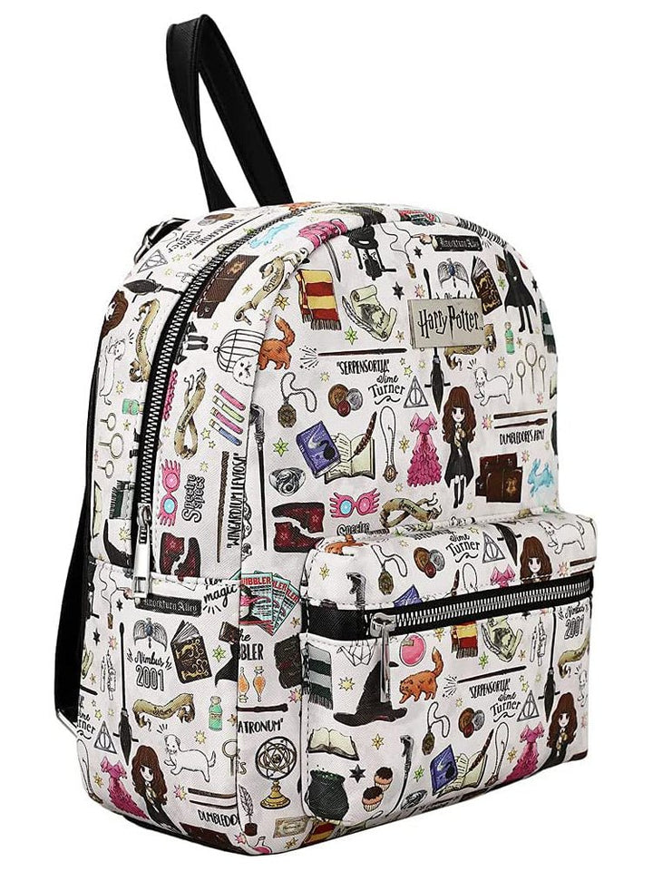 Harry Potter Hogwarts Chibi Characters & Icons All Over Print White Mini Backpack - Shadow Anime