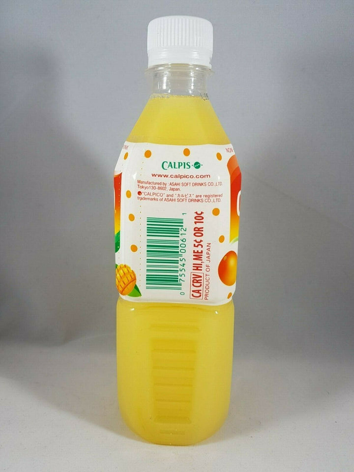 Calpico Mango Flavor Non-Carbonated Soft Drink Soda 16.9oz Right Side Barcode